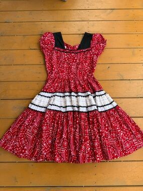 VTG Kerrybrooke Red Western Bandana-Print Midi Dress Black & Gold Accents Rodeo
